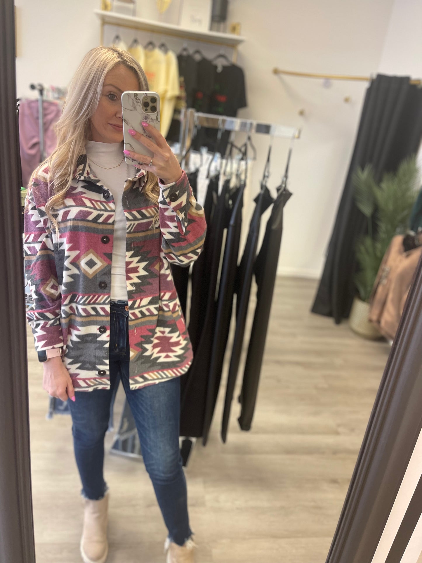 Pink Aztec Sweater Shacket